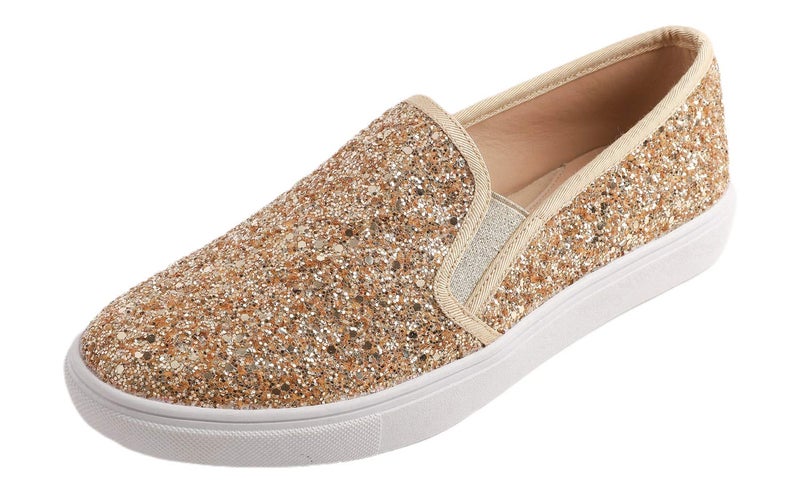 FEVERSOLE Women's Fashion Slip-On Sneaker Casual Flat Loafers Gold Size 9 M US - Image 1